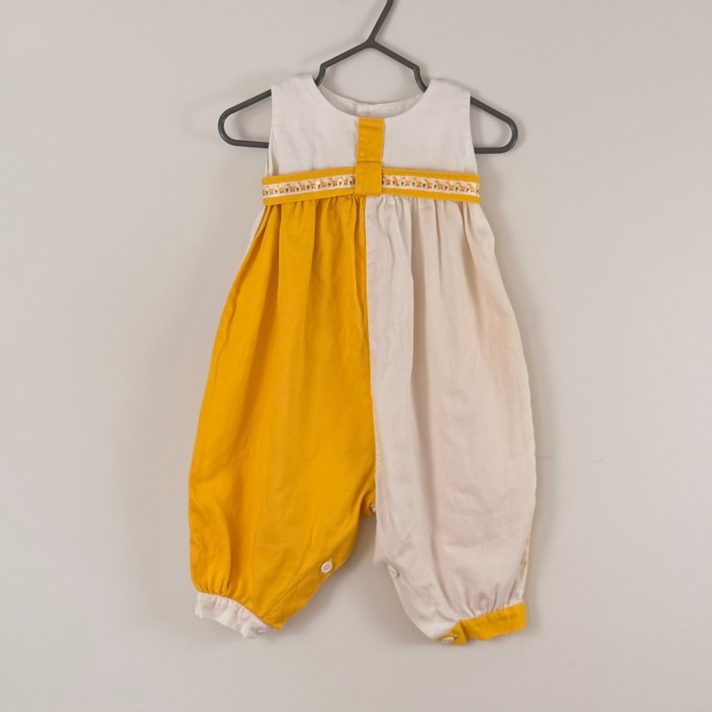 Vintage Elen Henderson Baby Romper Yellow White Duckling Trim Sleeveless CANADA